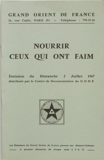 Emission du Grand Orient de France -1967- La Faim - Franc Maçonnerie