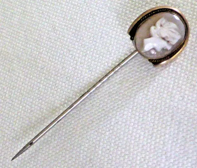 Unusual Antique Victorian Silver Gilt Horseshoe & Carved Shell Cameo Stick Pin