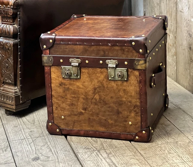 Handmade trunk leather storage box Leather Hand Dyed Side Table Trunk Chest Home