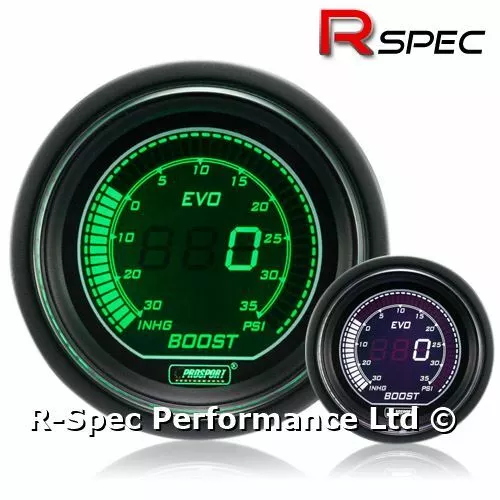 GENUINE Prosport 52mm Evo Green White Display LCD Digital Turbo Boost Gauge PSI