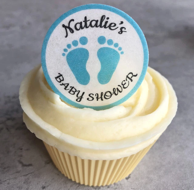 PRECUT PERSONALISED BABY Shower Boys Blue Edible Wafer Cupcake Cake