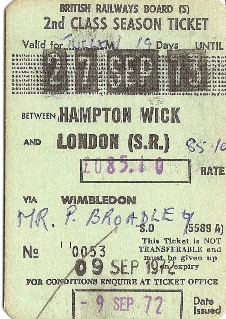 B.R.B. Season Ticket - between Hampton Wick and London (S.R.)