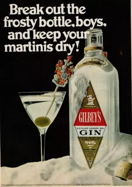 1968 Vintage Print Ad Gilbey's Gin Break out the frosty bottle boys martinis dry