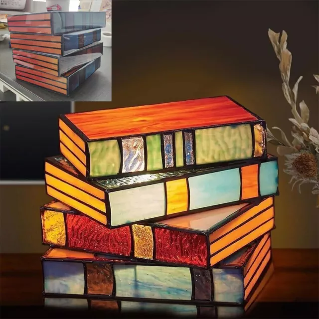 Stained Stacked Books Lamp Tiffany Style Table Lamp Home Decor Book Lamps