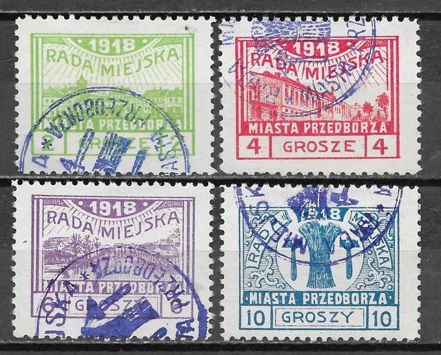 Poland/PRZEDBORZ stamps 1918 MI 7A-10A signed  CANC  VF