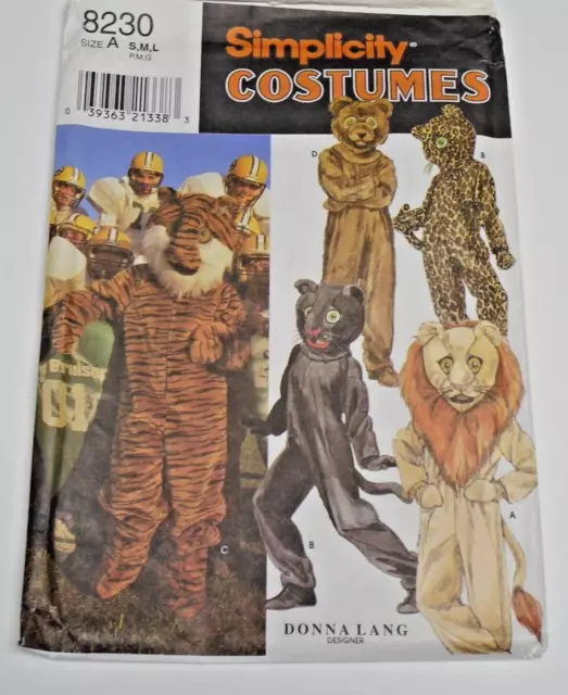 Simplicity 8230 Pattern Tiger, Bear, Lion, Cheta Costumes S, M, L, 1998 UC