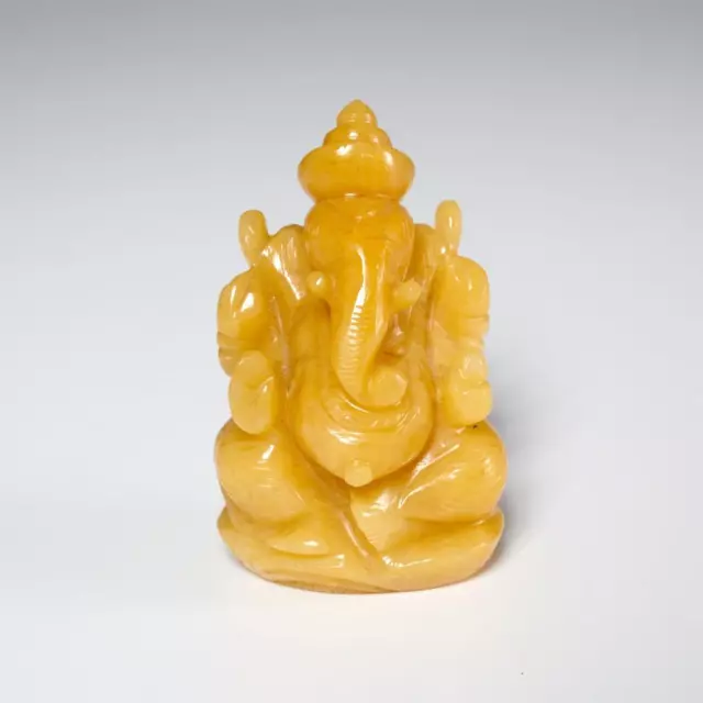 Ganesha Hand Carved Yellow Jade Stone Elephant Hindu Religious Figure 3.5"