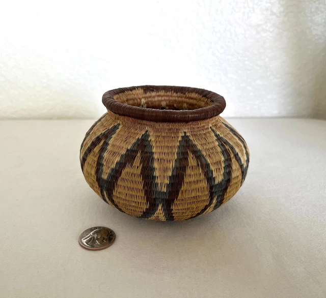Vintage Rainforest Small Handmade Cultural Basket Panama 4" x 3" x 5"