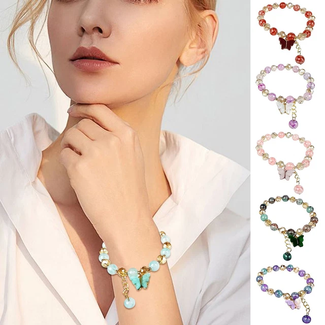 Stapelbare Armbänder Für Naturstein mit Schmetterlings-Anhänger Armbänder