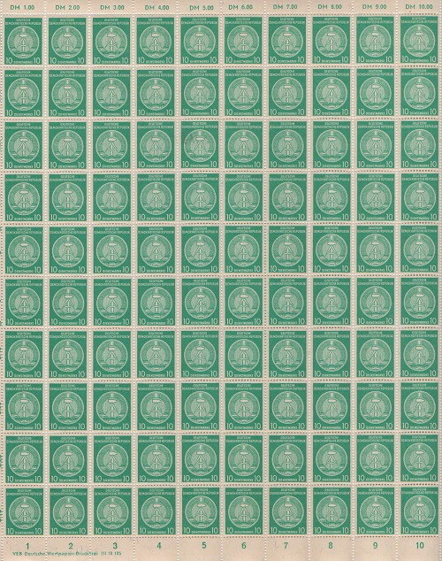 DDR Bogen 35yb Dienstmarke 10 Pfennig  Druckvermerk: III18185 postfrisch