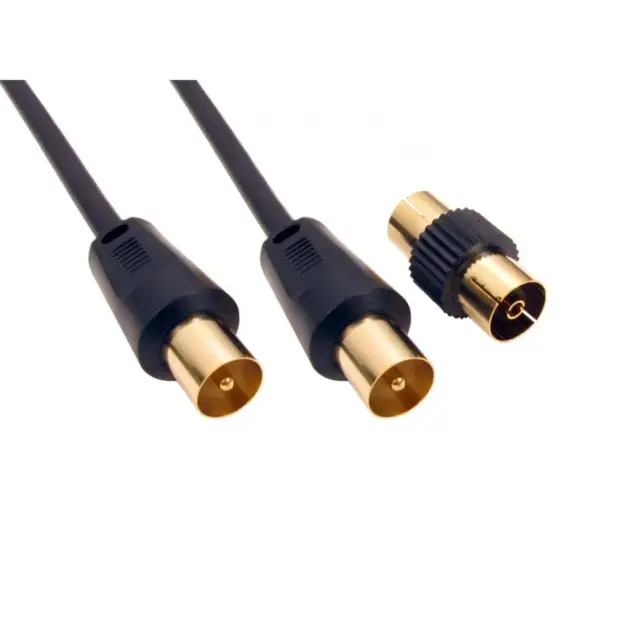 TV Aerial Cable Coax RF Lead TV Male to Male Female Extension BLACK 0.5m Short