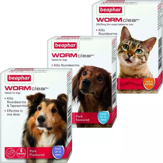 Beaphar Wormclear Tablets For Cats, Small Dogs And Large Dogs Wormer Treatment