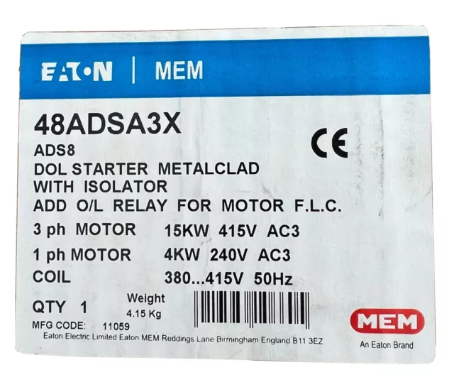 EATON MEM 48ADSA3X DOL Starter 380-415v 15KW