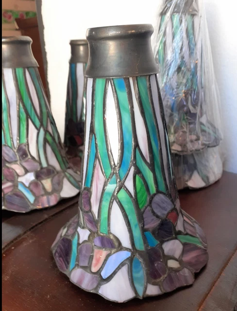 Vtg 1 Tiffany Style Leaded Bell Shape Stained Glass Lamp Shade Replacement Small