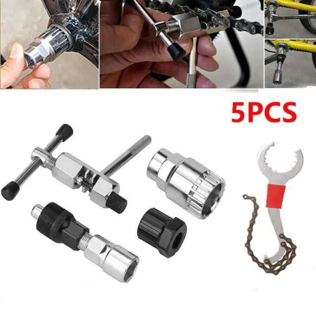 5PCS Bicycle Repair Kits Bike Cassette Crank Chain Whip Spanner Removal Tools