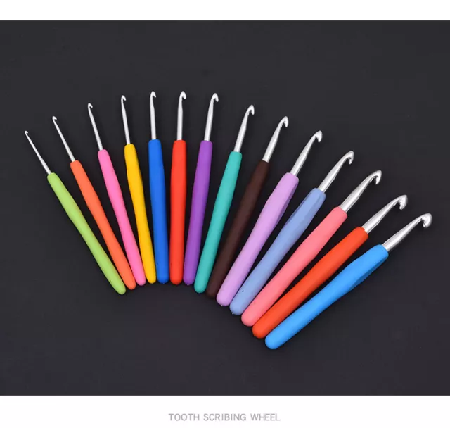 Crochet Hooks Set Soft Grip Handles Knitting Needles Aluminum Multi Color 9 Pcs