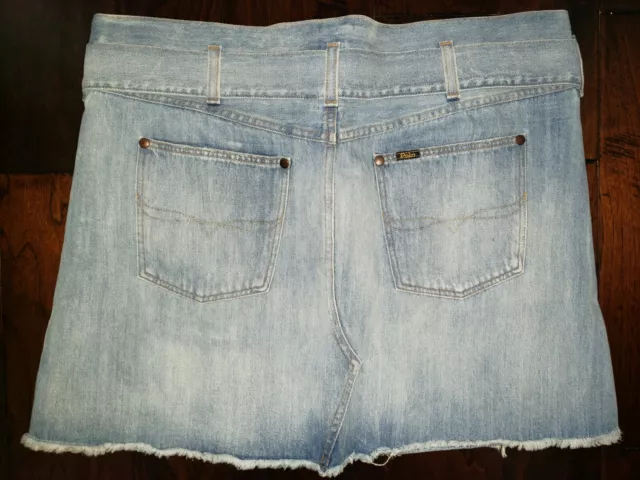 NWOT Polo Ralph Lauren Women's Blue Denim Belted Distressed Mini Skirt. 2