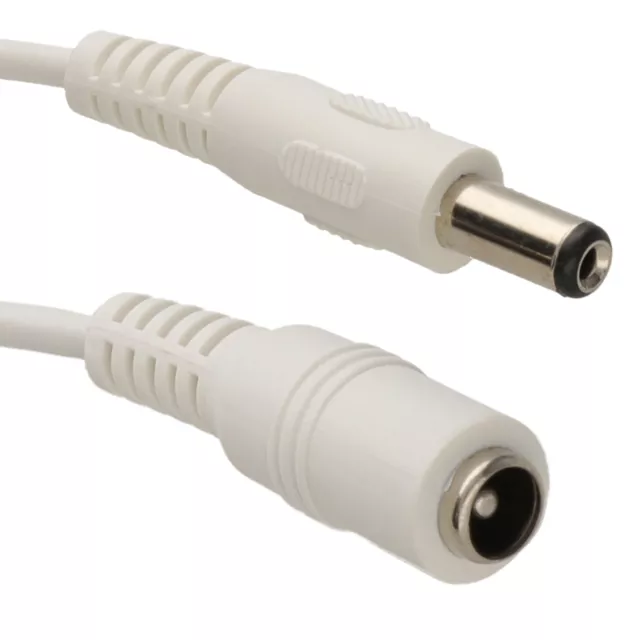 5.5 x 2.1mm DC Power Plug to Socket CCTV Extension Cable WHITE 1m/2m/3m/5m/10m+