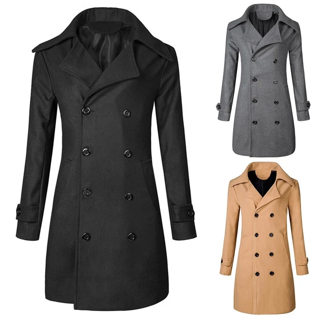 Mens Warm Formal Trench Coat Double Breasted Winter Long-Jacket Overcoat Outwear
