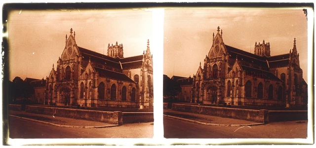 France Eglise c1920 Photo Plaque de verre Stereo Vintage V27L7n5