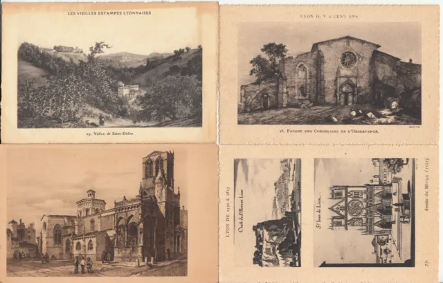 Lot de 4 cartes postales anciennes old postcards LYON VIEUX LYON ANCIEN estampes