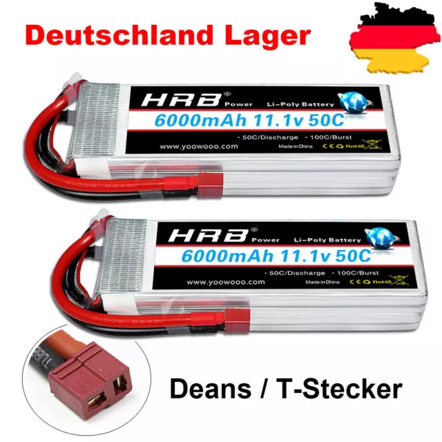 2pcs HRB 11,1V 3S 6000mAh Deans 50C LiPo Batterie for Drohne Flugzeug Auto Boat