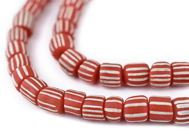 Bright Red Java Gooseberry Beads 6-8mm Indonesia Cylinder Glass 24 Inch Strand