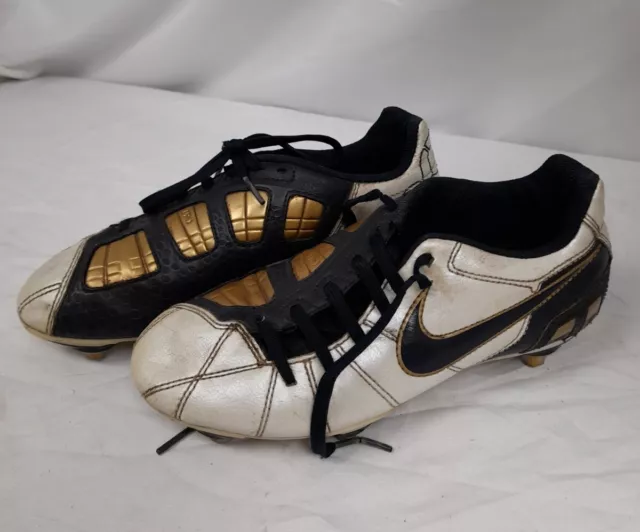 Nike T90 Football Boots Studs UK Size 2 White Gold