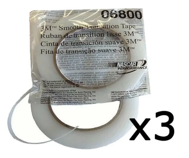 3M 06800 Smooth Transition Tape 3 Pack 6mm x 9m Automotive Body Work Fine