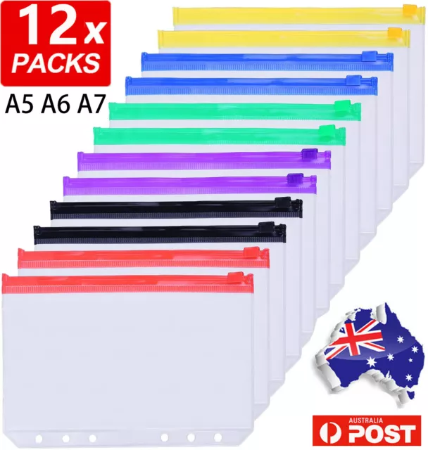 12x A5/A6/A7 Binder Pockets  Zip Lock Envelope Insert Refill Bag Zipper Wallet