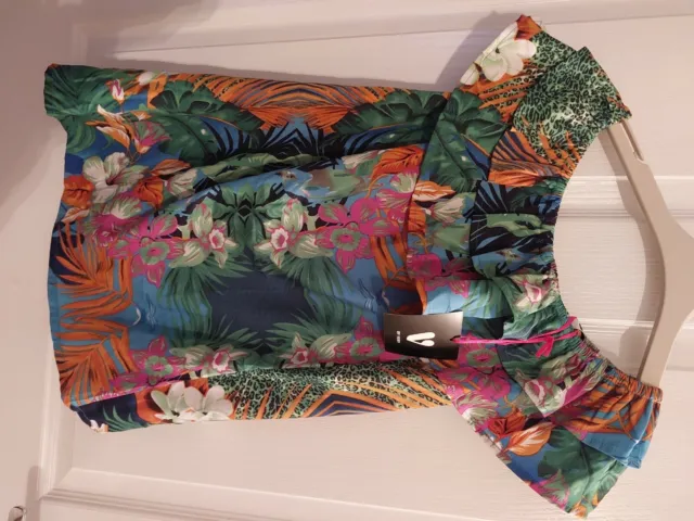 girls tropical ruffle summer dress age 8 yrs on or off the shoulder new