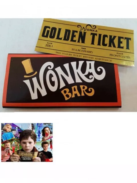 personalised just for you Wonka Replica Lot de 2 barres de chocolat de 100  g avec ticket doré à l'intérieur : : Epicerie