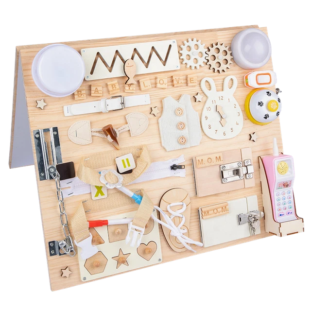 MONTESSORI BUSY BOARD Wooden Sensory Motor Skills Toys Educational ...