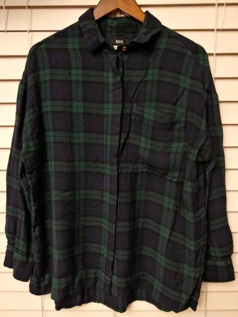 BDG Urban Outfitters Shirt Womens Button Up Green Blue Plaid Flannel Casual Sz S