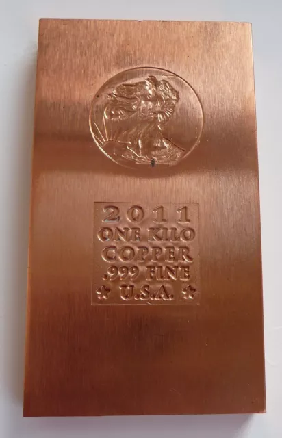 1 KILO (2.2 lbs.) .999 Fine Copper Bullion Ingot ~ 2011 Walking Liberty emblem