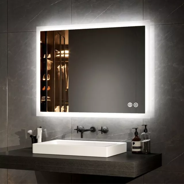 EMKE Illuminated Bathroom Mirror With LED light Bluetooth Shaver Socket Demister
