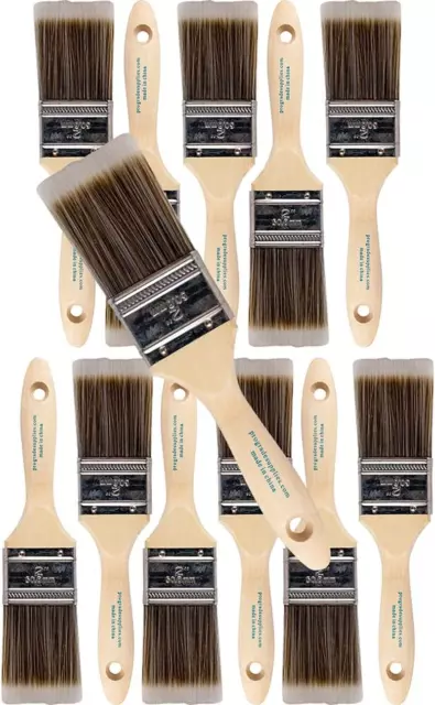 12PK 2 Inch Flat Brush Premium Wall / Trim House Paint Brush Set Great for Profe