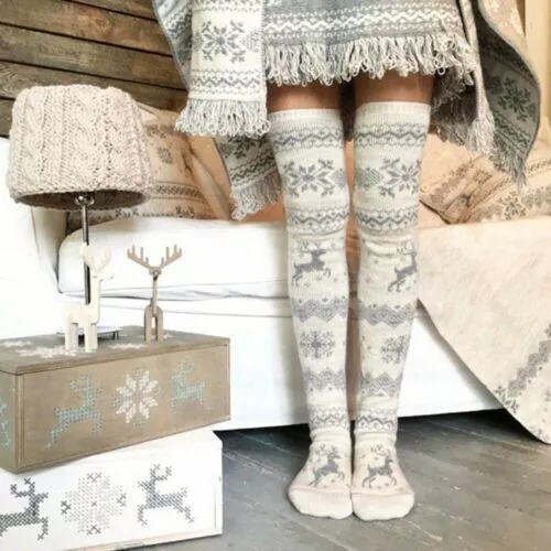 Women Ladies Christmas Xmas Thigh High Sock Long Stockings Knit Over Knee Socks