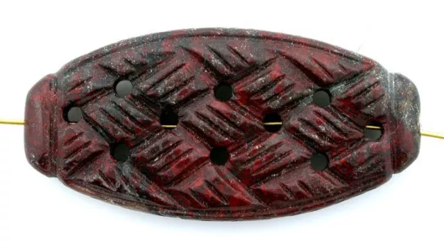 ONE 1 1/2 x 3/4 Inch Breciated Jasper Open Carved Flat Oval Focal Bead Gemstone