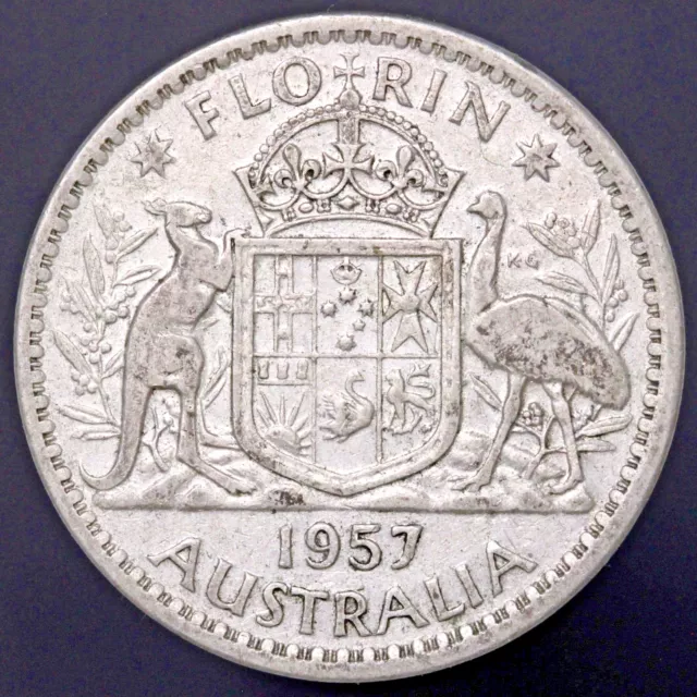 1957 2/- Silver TWO Shilling Florin (TWO BOB) Q Elizabeth II (very Nice)