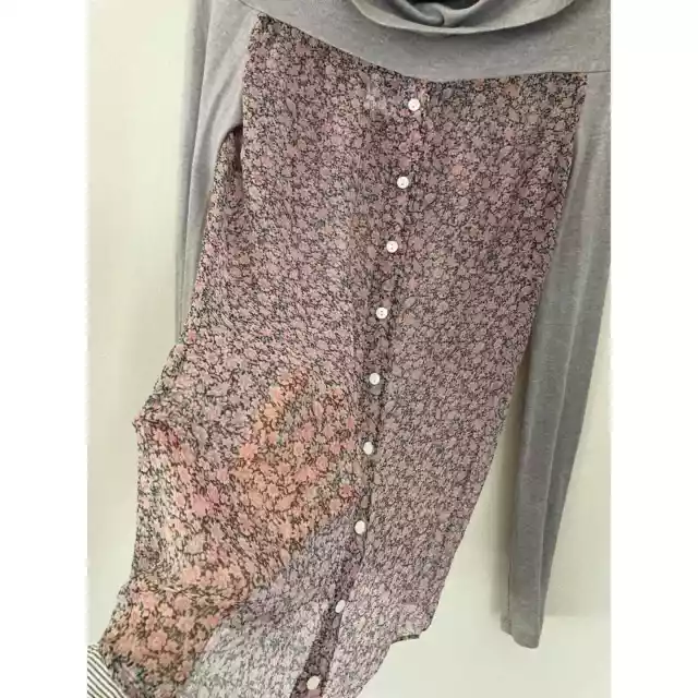 Dolce & Gabbana D&G Silk Pink Gray Floral Button Up Cowl Neck Top size 42 Italy 2