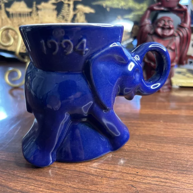 1994 Frankoma Pottery Republican GOP Elephant Political Mug Cobalt Blue