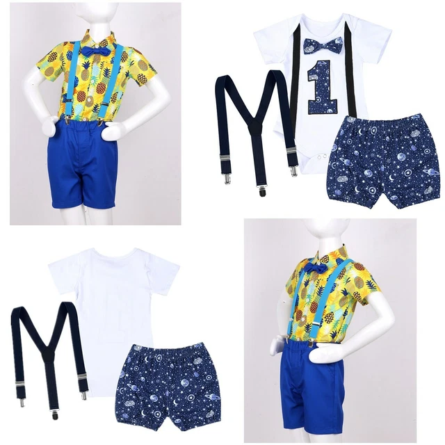 Set pantaloncini con bretelle neonato bambino gentiluomo 1 ° compleanno