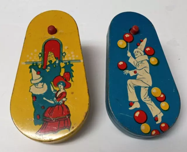 Set of 2 Vintage Kirchhof Tin Life of the Party  Noisemakers Clown Balloons