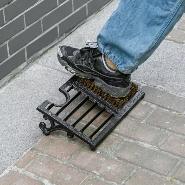 Vintage Black Heavy Duty Cast Iron Angled Boot Scraper Mat Dirt Cleaner Brush 3