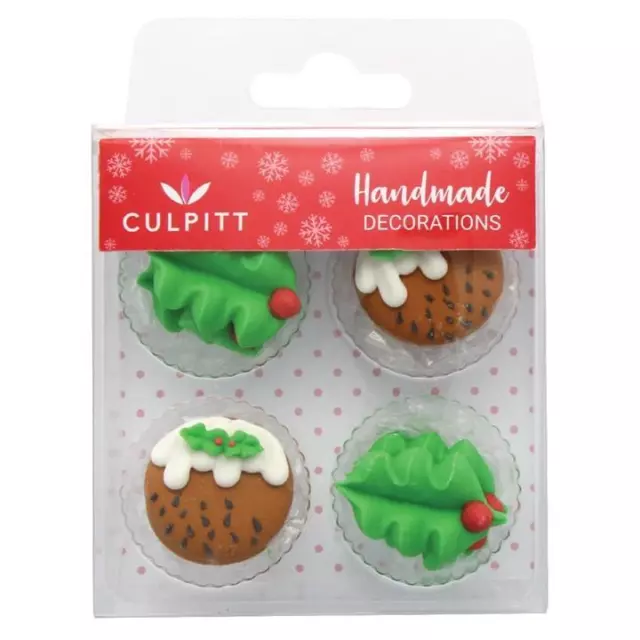 Culpitt Sugar Decorations - 12 Holly & Christmas Puddings - Pack of 1 x 12