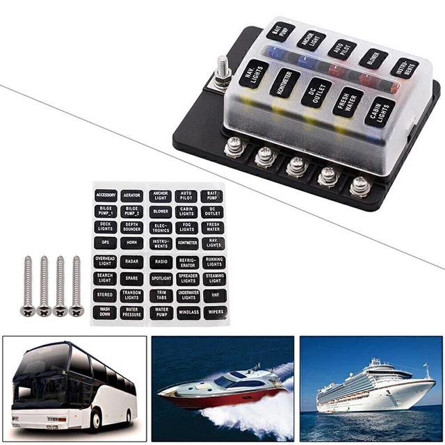 10-way Blade Fuse Holder Box LED Indicator For 12V Indicator Auto Marine Block