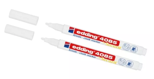 2 x Edding Kreidemarker 4085 Kreidestift Fenster Sprühkreide, weiß, dünn 1-2 mm