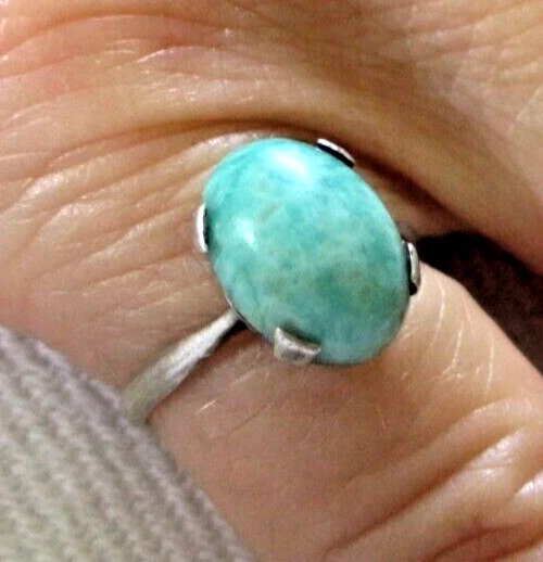 Bague Ancienne En Argent Massif Taille 50 - Sertie Pierre Verte Naturelle, Bijou Vintage 1851