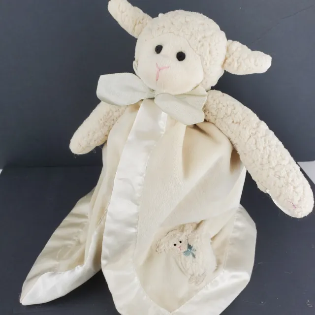 Bearington Baby Collection Sherpa Lamb White Bow Baby Security Blanket Lovey Toy